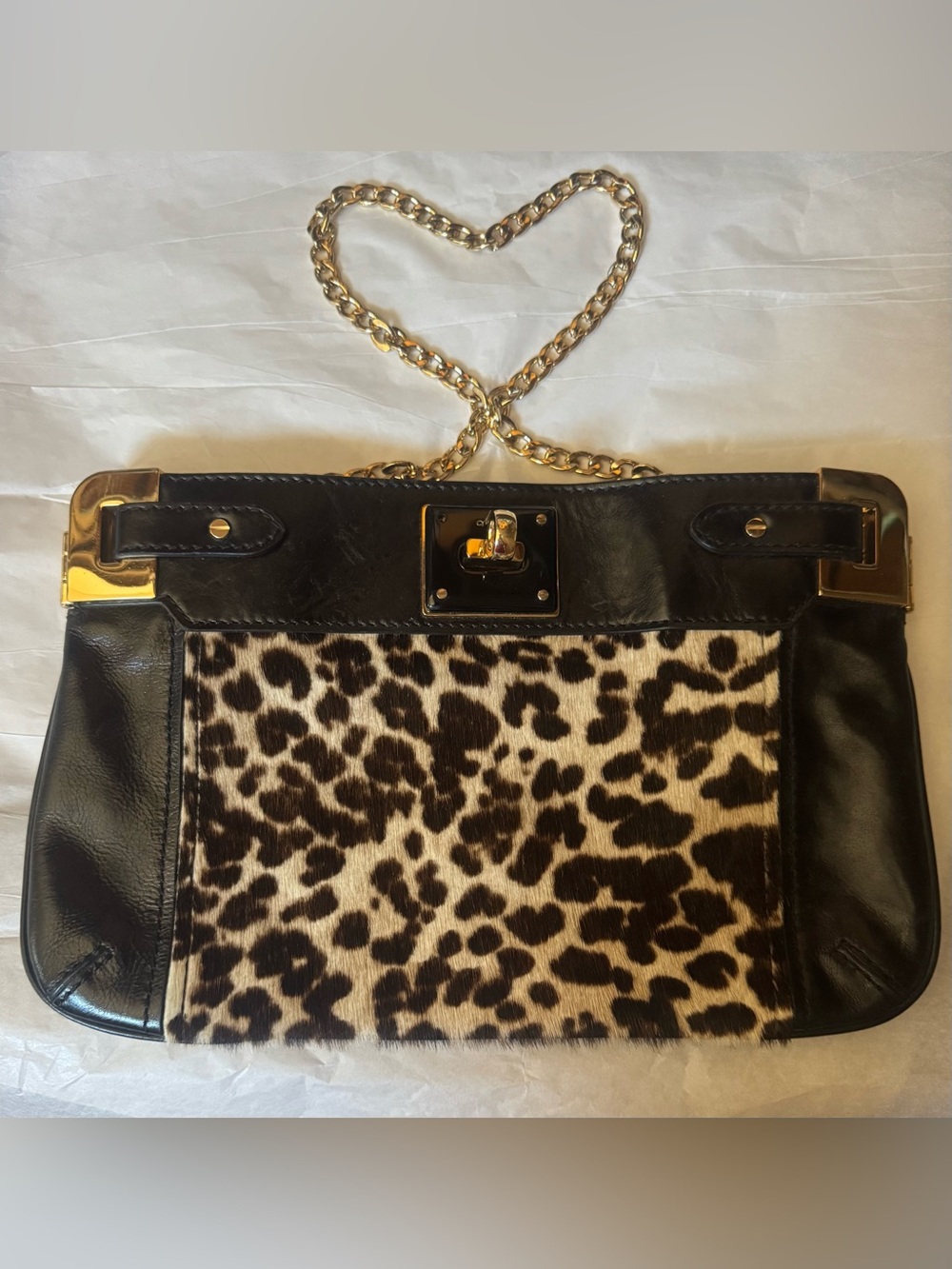 Vintage Milly Leopard Cowhide & Leather Convertible Clutch Purse